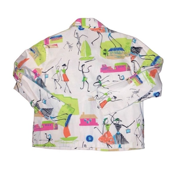 Vintage 90s Keren Hart Colorful AOP Funky Lady Button Down Utility Denim Jacket - Picture 12 of 13